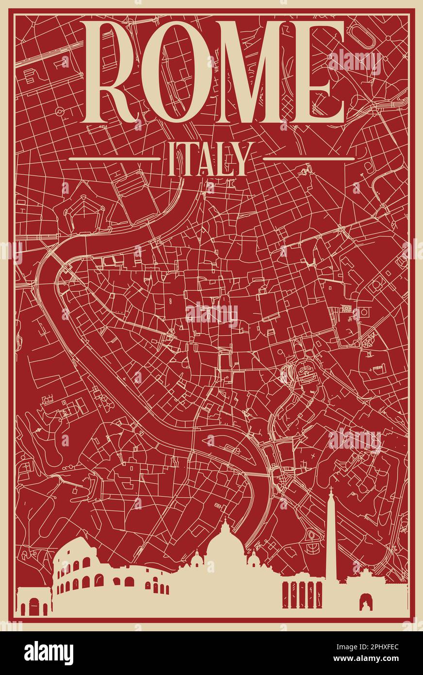 Road network poster of the downtown ROME, ITALY Stock Vector Image