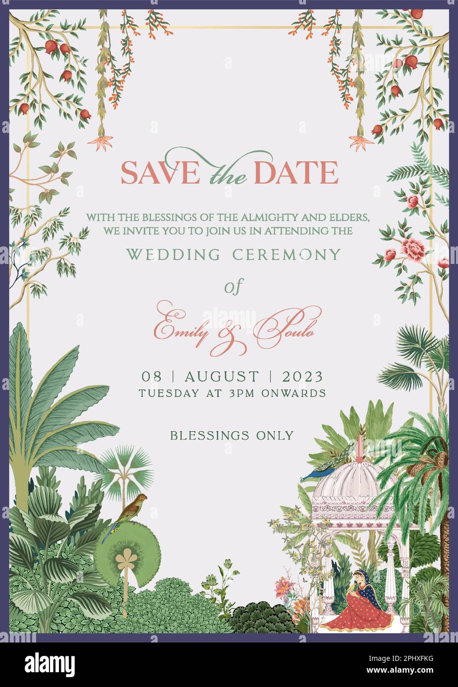 Traditional Indian Mughal Wedding Card Design. Save the date Invitation ...