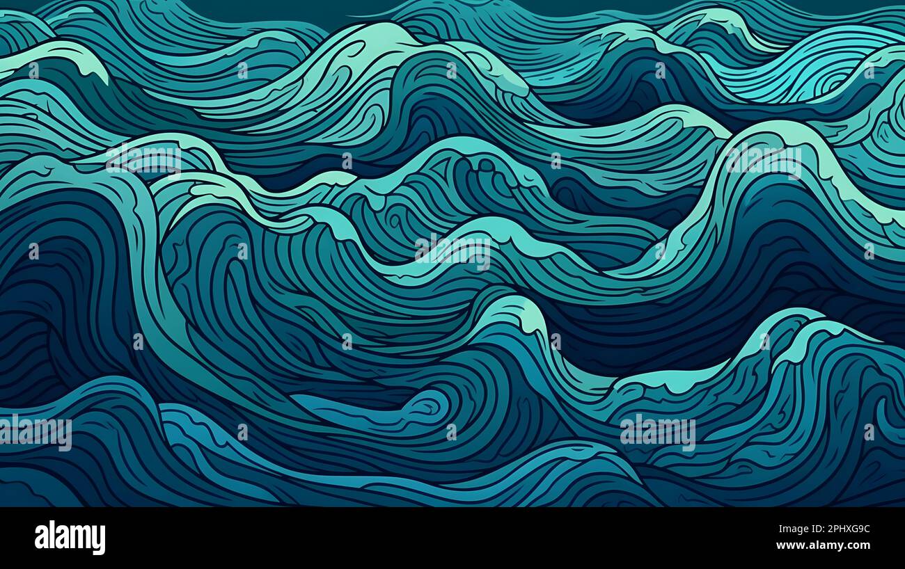 Seamless pattern with waves. Vector illustration in blue colors Stock ...