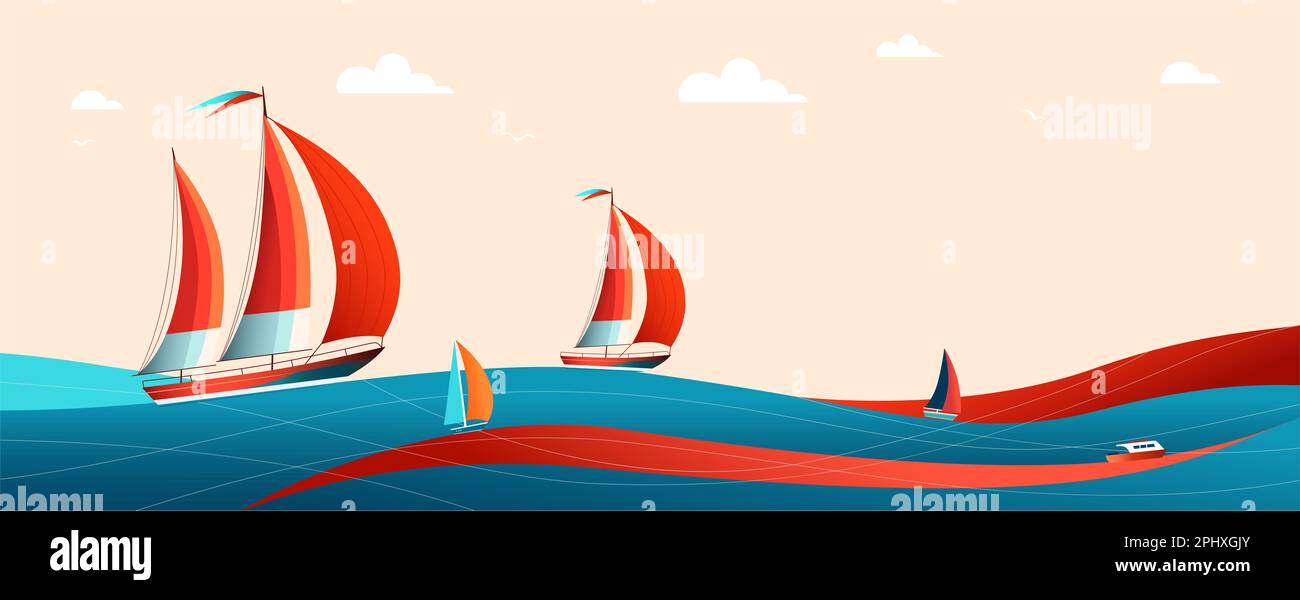 Yacht club web banner with sail boat Stock Photo