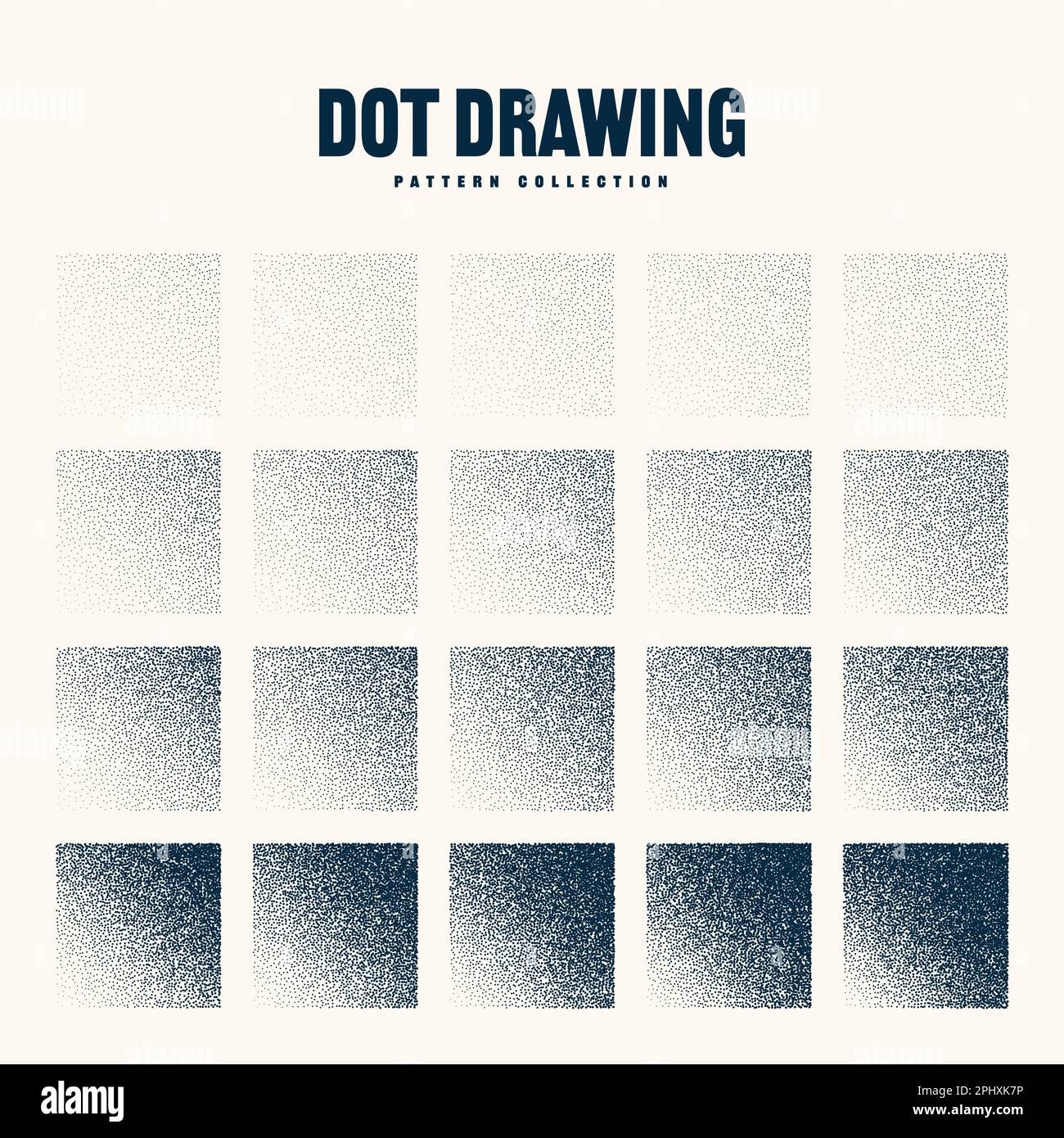 Square shaped dotted objects, vintage stipple elements. Stippling, dotwork drawing shading using dots. Halftone disintegration effect. White noise Stock Vector
