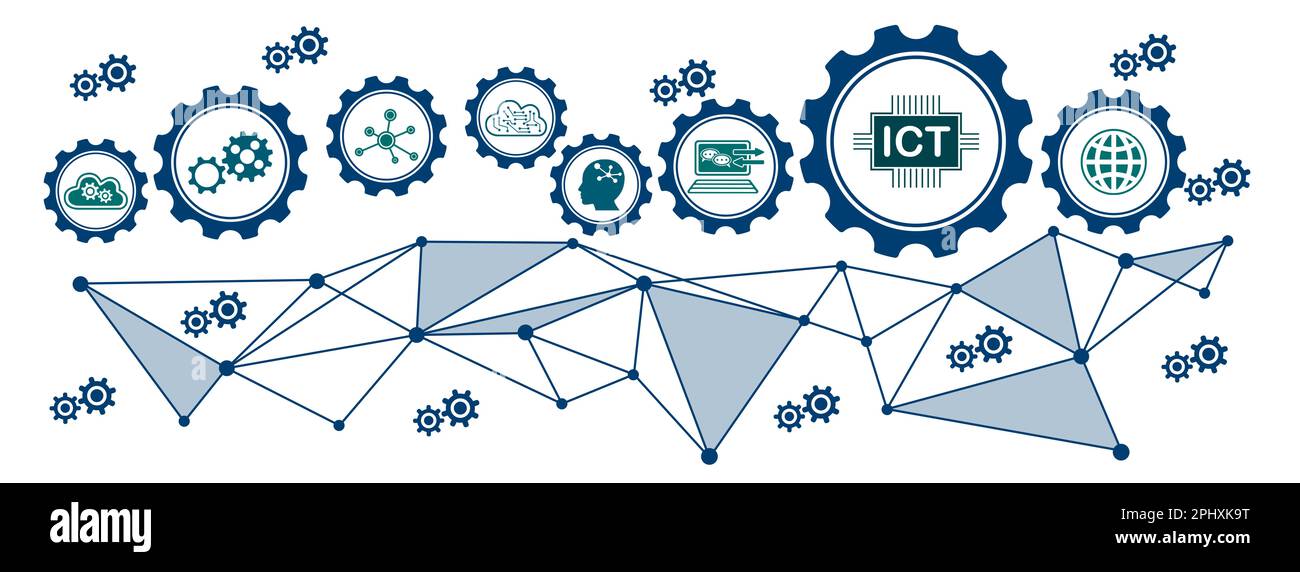 Concept of ict with icons in cogwheels Stock Photo - Alamy