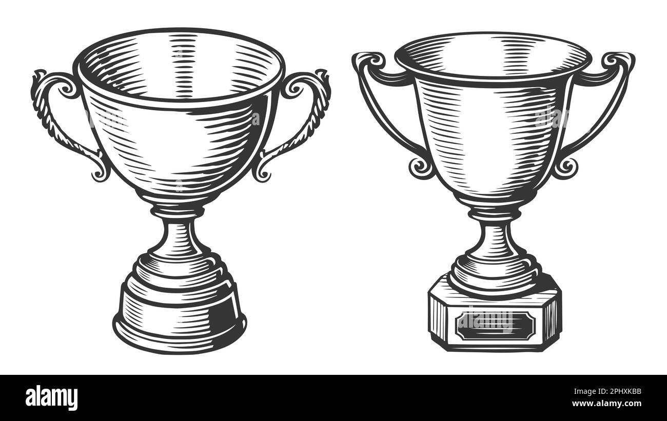 Champion cup illustration. Winner trophy award isolated. Hand drawn prize cup in sketch style Stock Photo