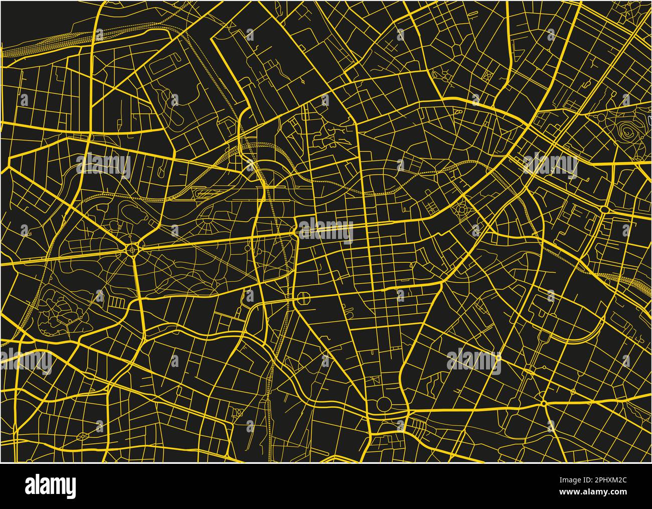 Black and yellow vector city map of Berlin with well organized separated layers. Stock Vector