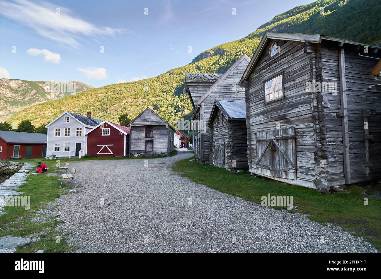 traditional fishermen village in Norway with wood houses next to a ...