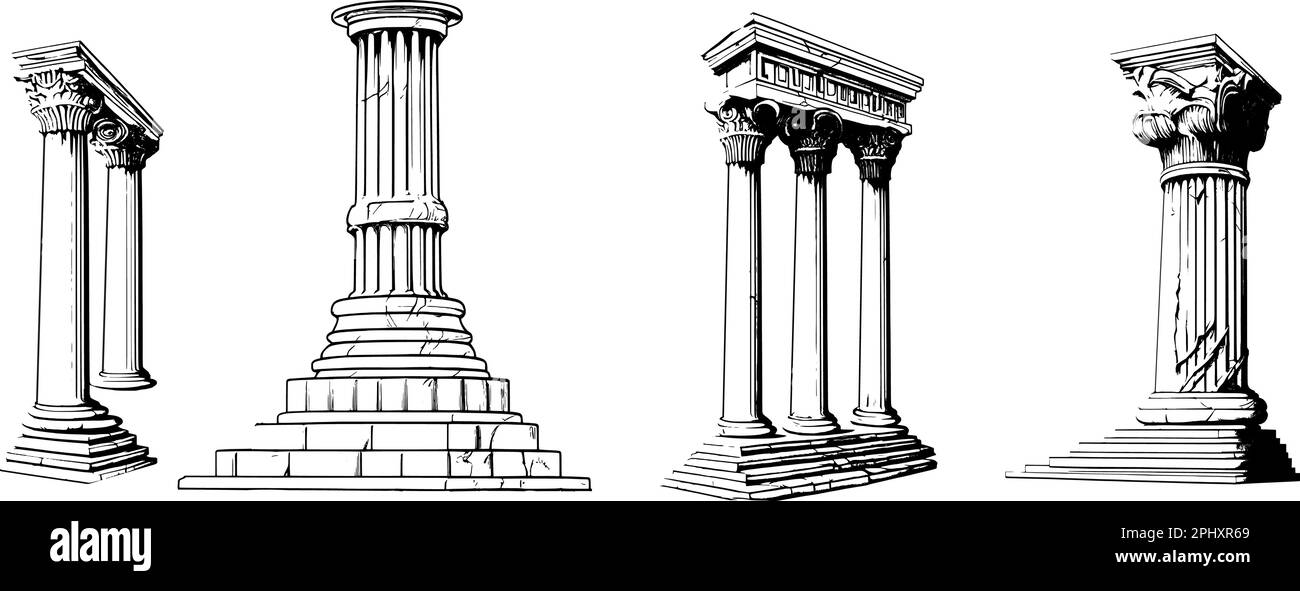 Basic elements of Greek architecture.Set of vector illustrations of