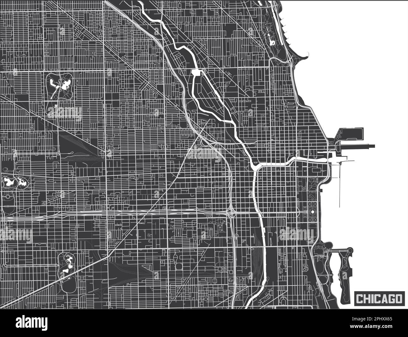 Minimalistic Chicago city map poster design. Stock Vector
