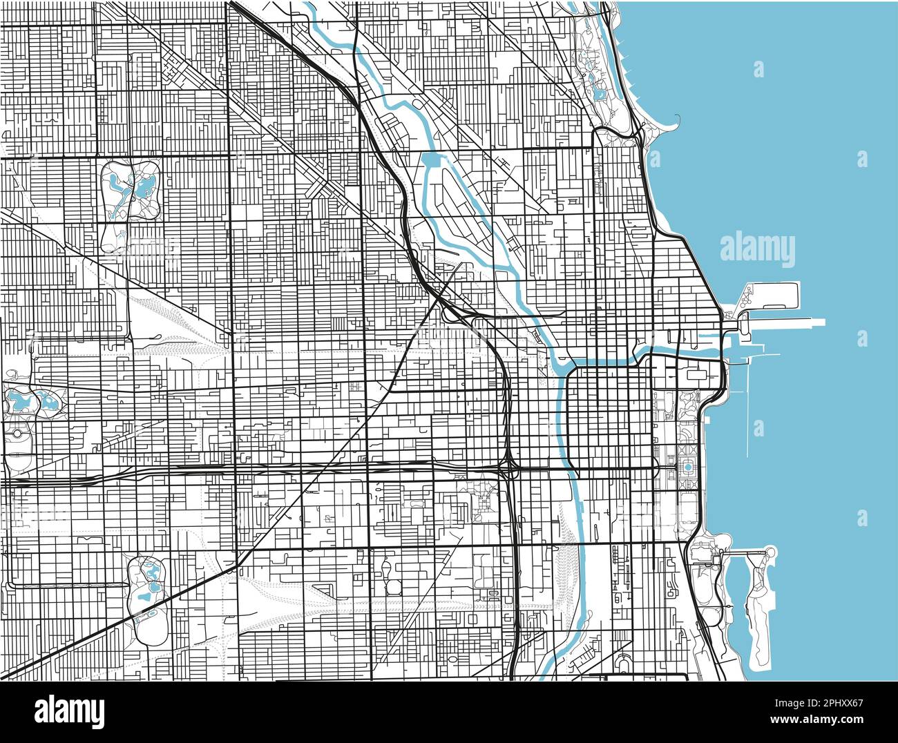 Black and white vector city map of Chicago with well organized separated layers. Stock Vector