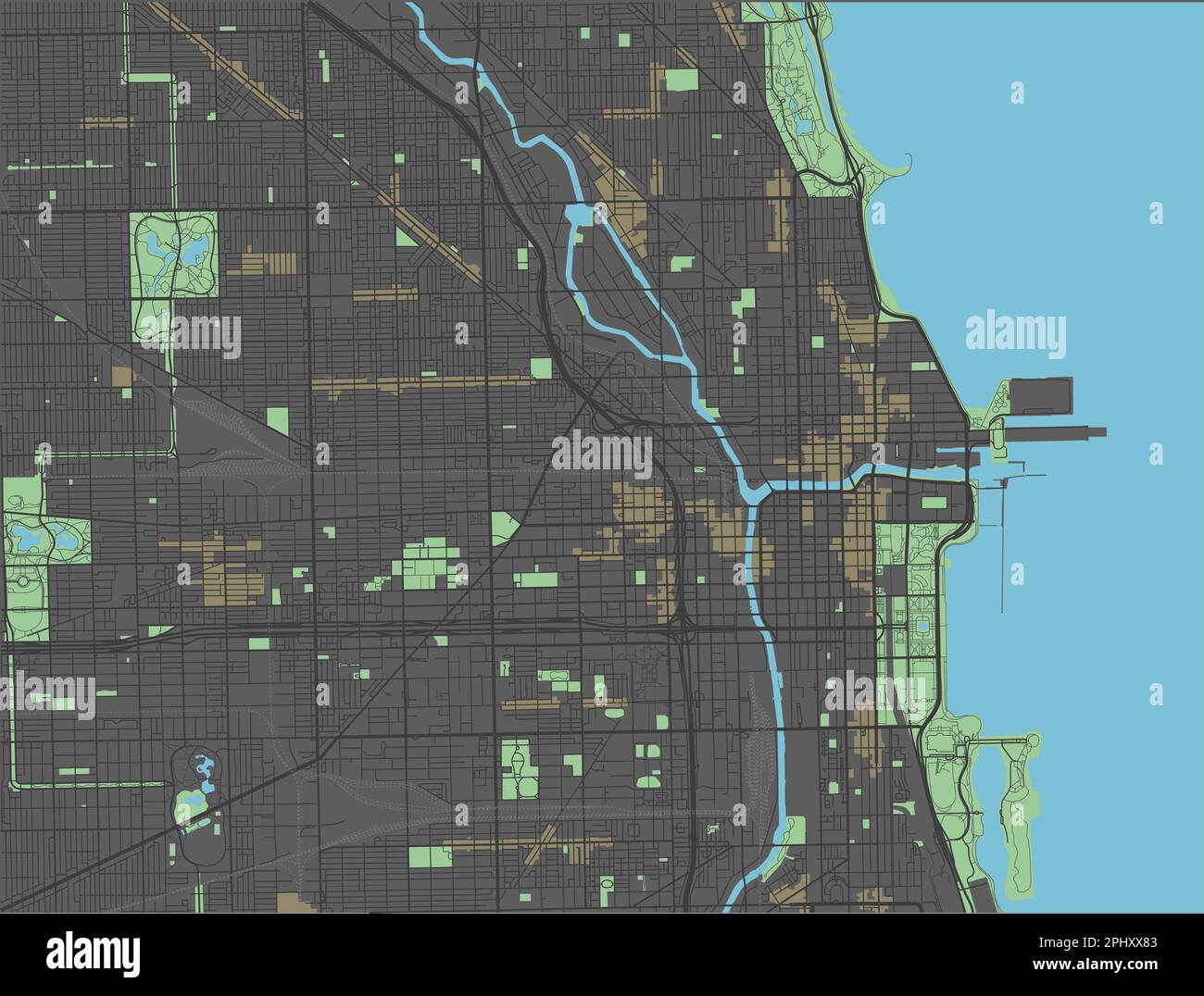 Chicago vector map with dark colors. Stock Vector