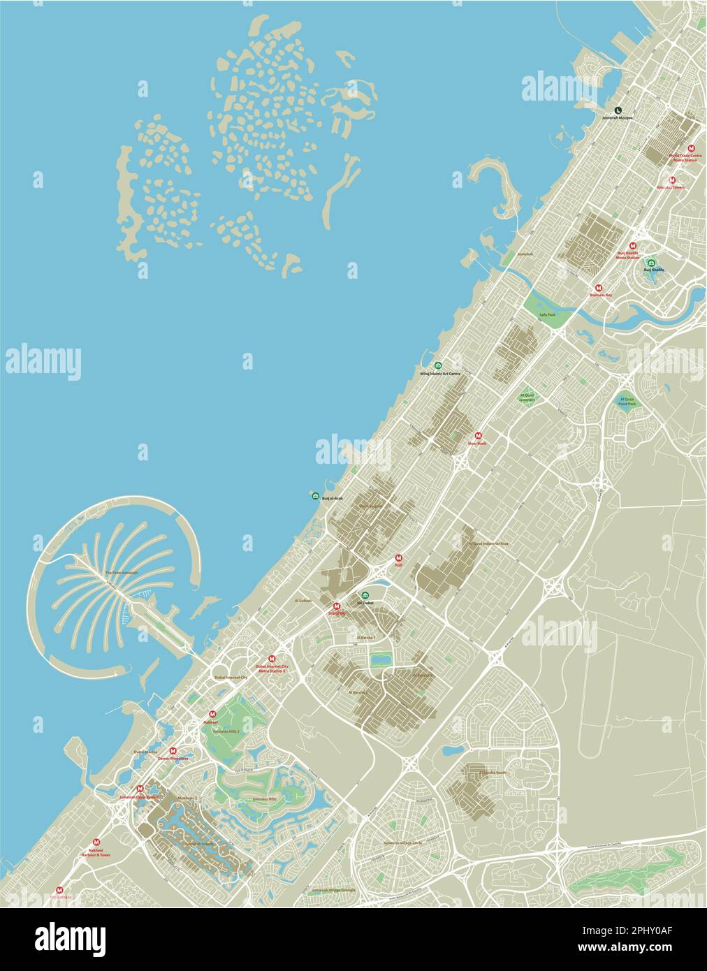 Vector city map of Dubai with well organized separated layers Stock
