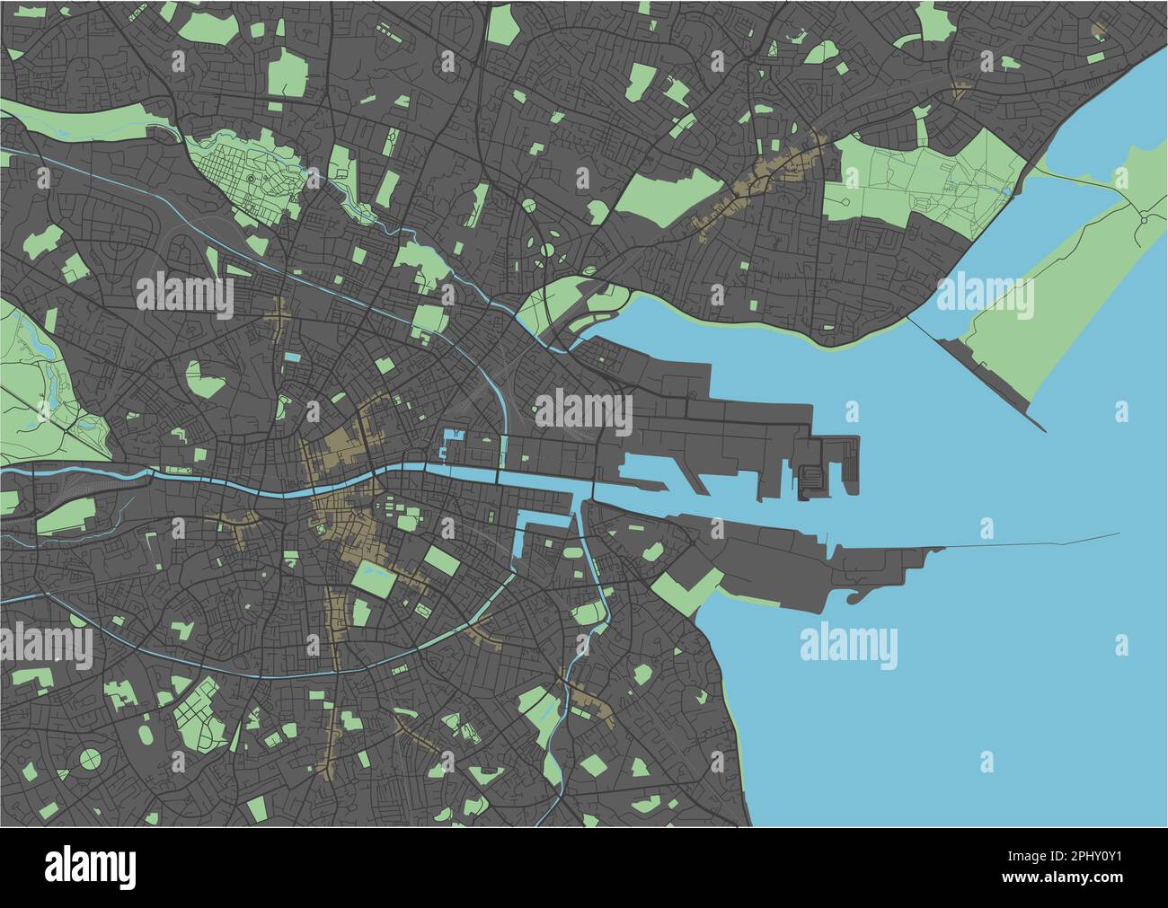 Dublin vector map with dark colors. Stock Vector