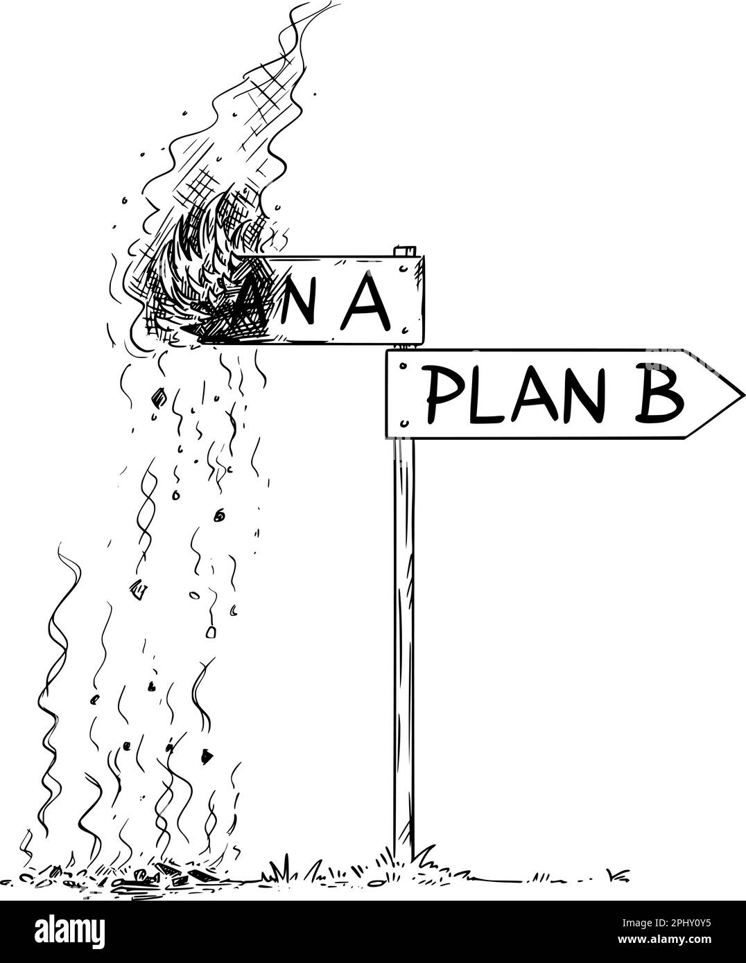Crossroad road sign plan A failed, follow plan B, vector cartoon