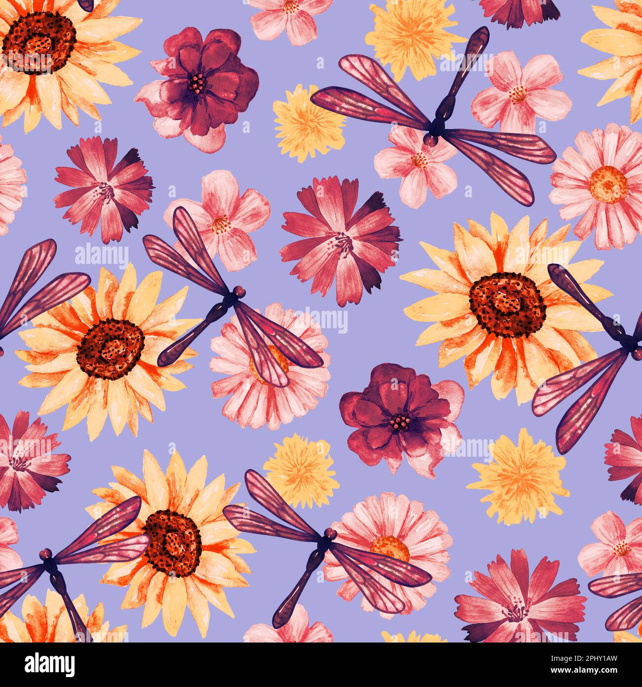 Floral seamless background. Pattern with beautiful watercolor flowers ...