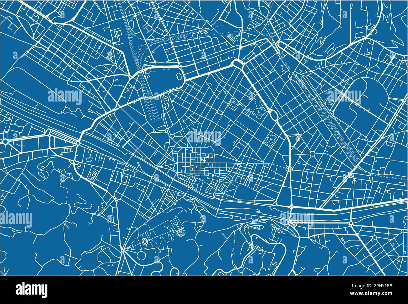 Blue and White vector city map of Florence with well organized separated layers. Stock Vector