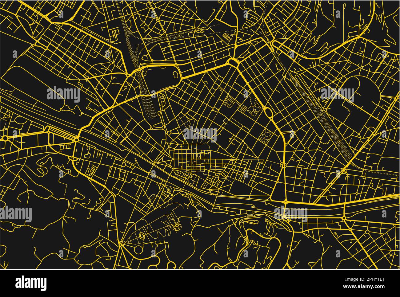 Black and yellow vector city map of Florence with well organized separated layers. Stock Vector