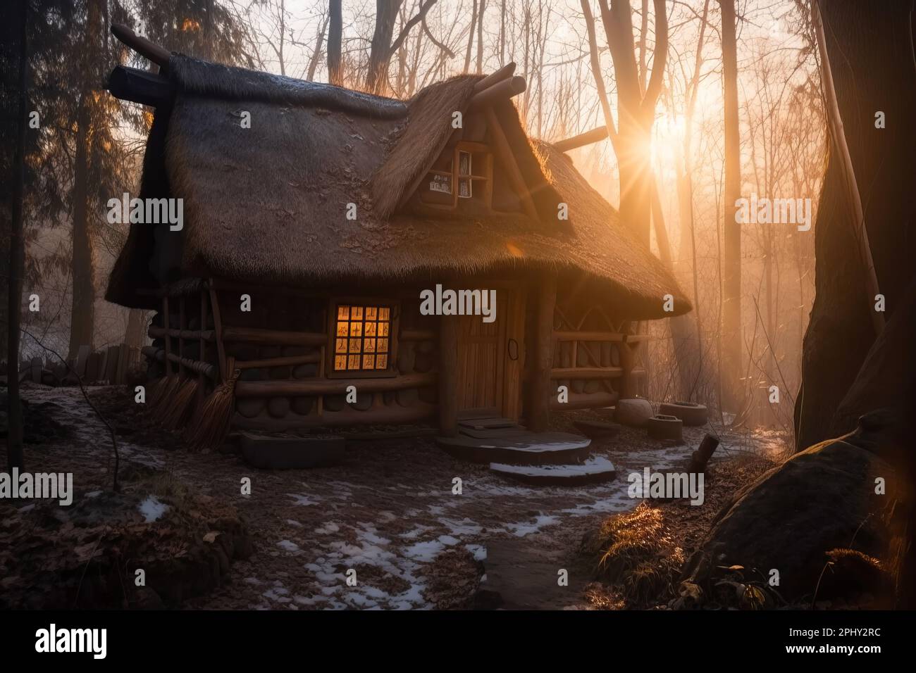 cabin-in-dark-mysterious-forest-hi-res-stock-photography-and-images-alamy