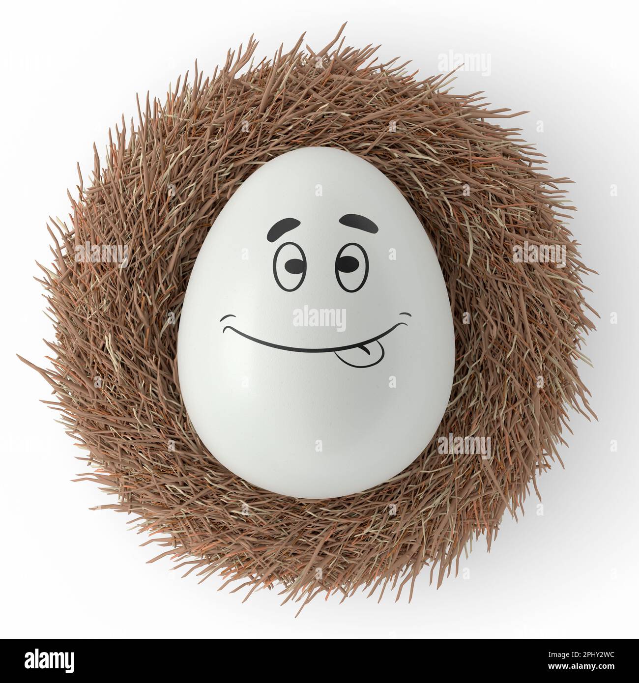Farm white painted egg with expressions and funny face in bird nest ...