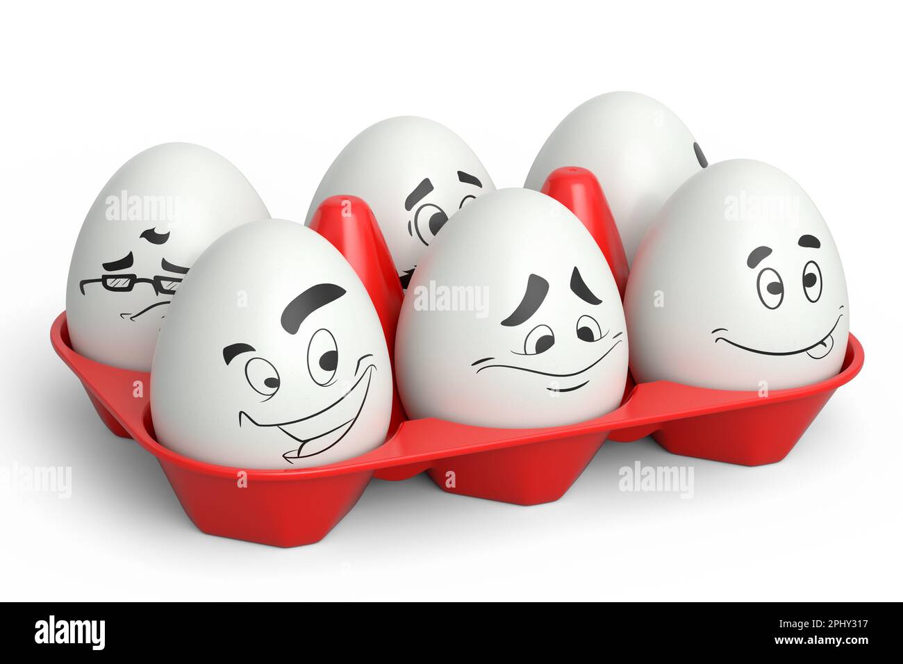 Farm white painted egg with expressions and funny face in plastic tray ...
