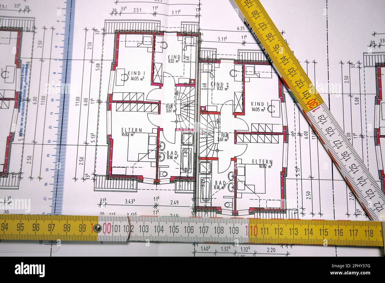 architectural drawing with folding rule Stock Photo Alamy