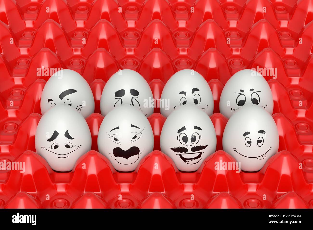 Farm white painted egg with expressions and funny face in plastic tray ...