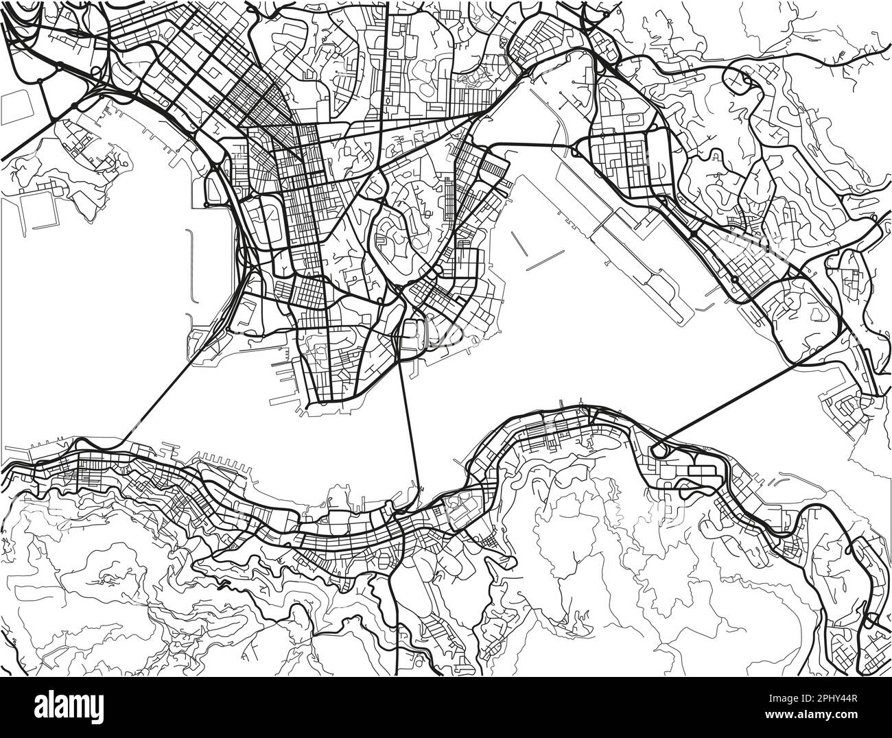 Black and white vector city map of Hong Kong with well organized separated layers. Stock Vector