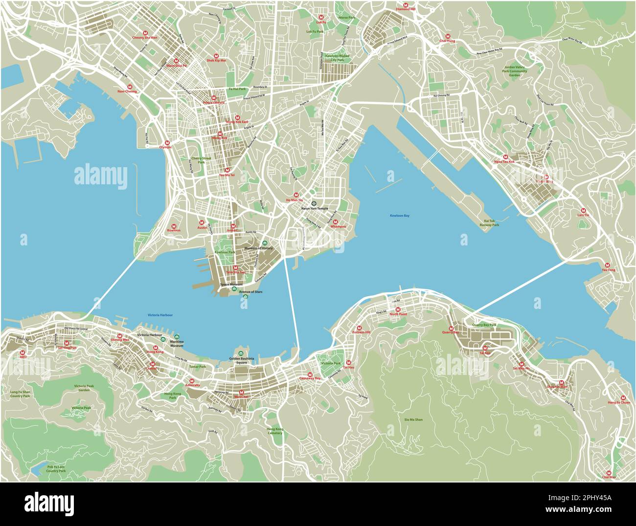Vector city map of Hong Kong with well organized separated layers Stock