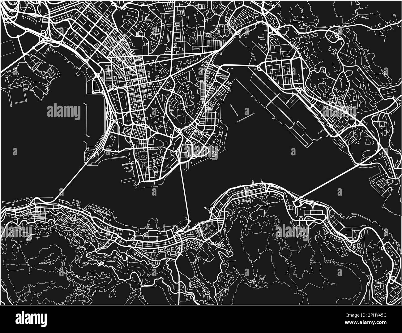 Black and white vector city map of Hong Kong with well organized separated layers. Stock Vector