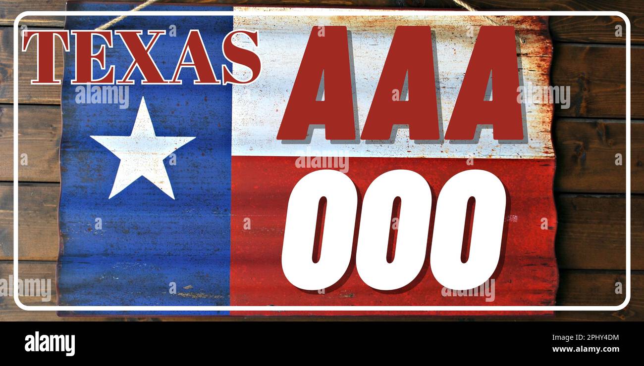 Vehicle license plates marking in Texas in United States of America