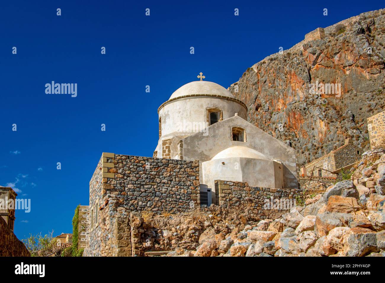 Old orthodoxe chapel in Monemvasia, Greece, Peloponnese, Monemvasia Stock Photo