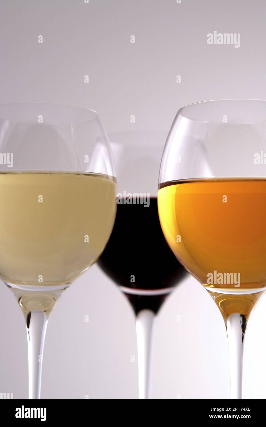 wine glasses with various drinks Stock Photo