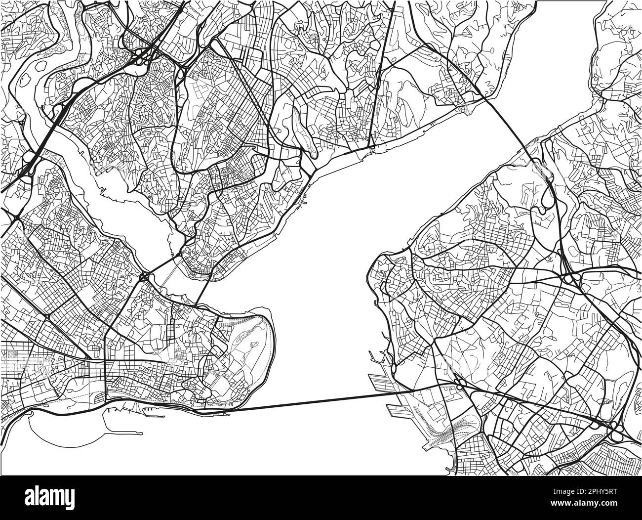 Black and white vector city map of Istanbul with well organized separated layers. Stock Vector