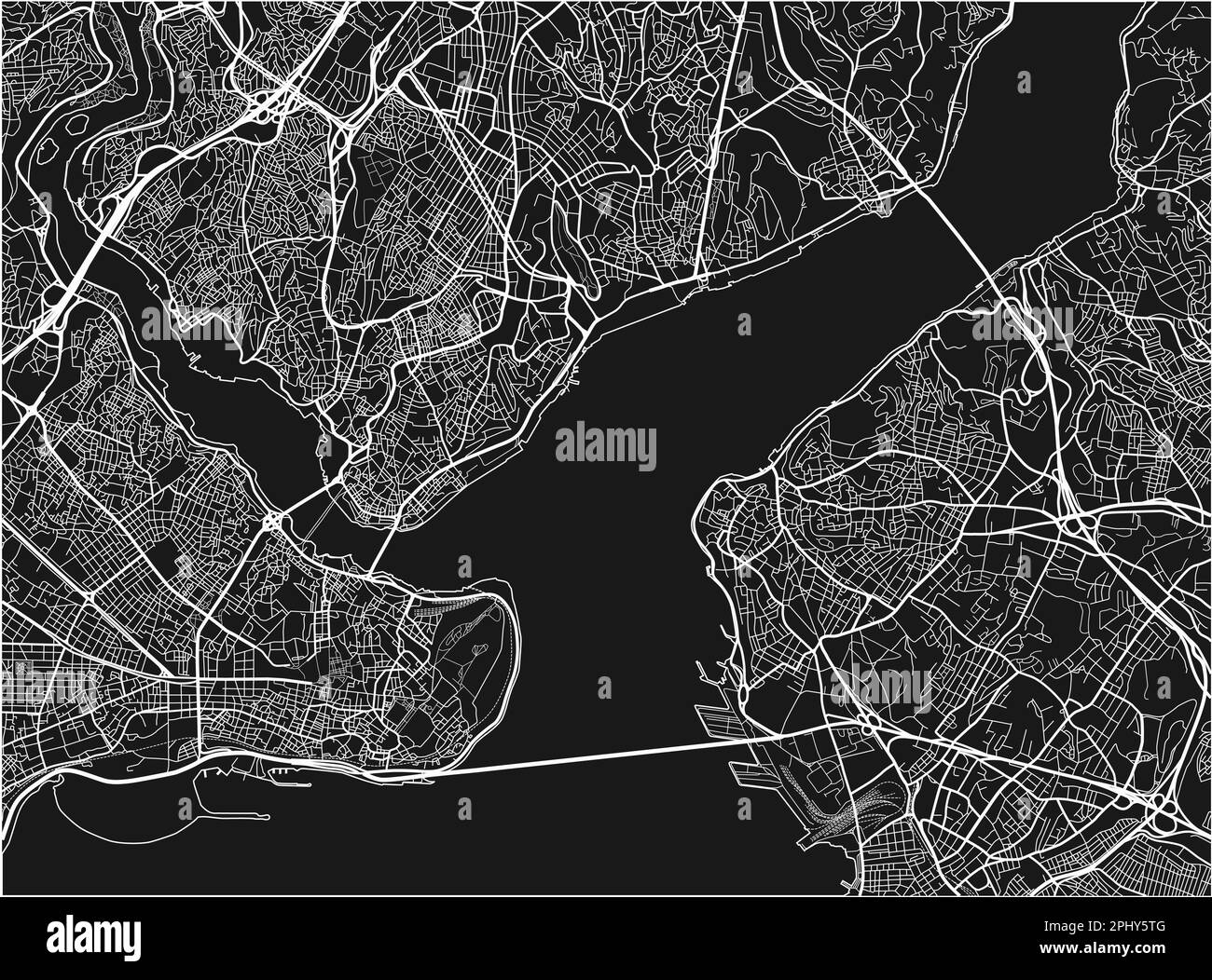 Black and white vector city map of Istanbul with well organized separated layers. Stock Vector