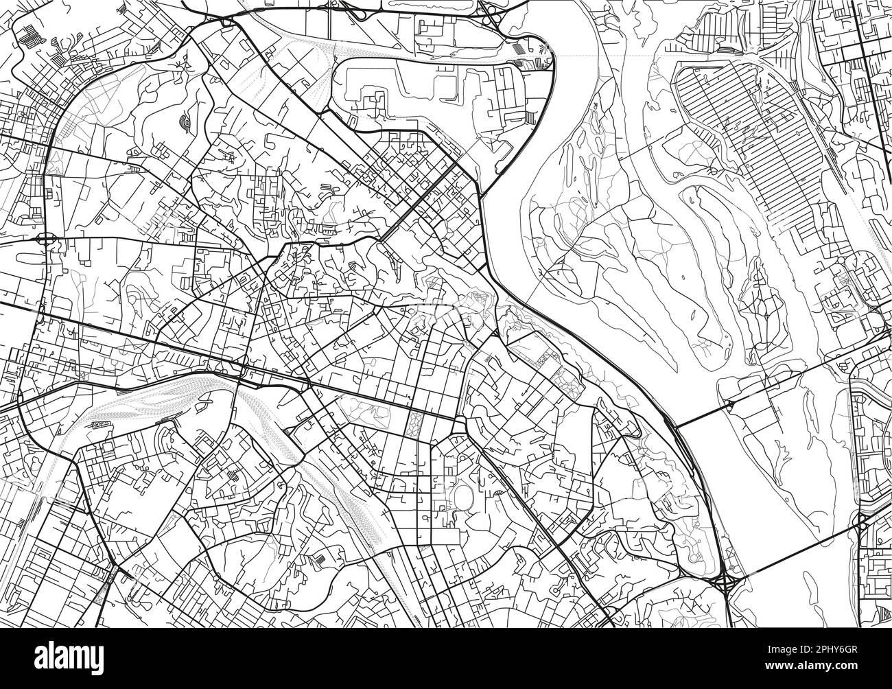 Black and white vector city map of Kiev with well organized separated layers. Stock Vector