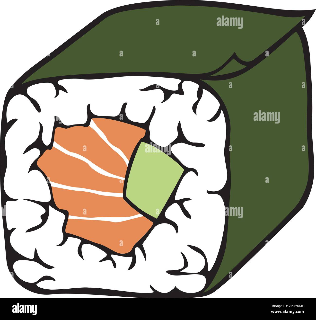 Sushi Roll with Fish Color. Vector Illustration. Stock Vector
