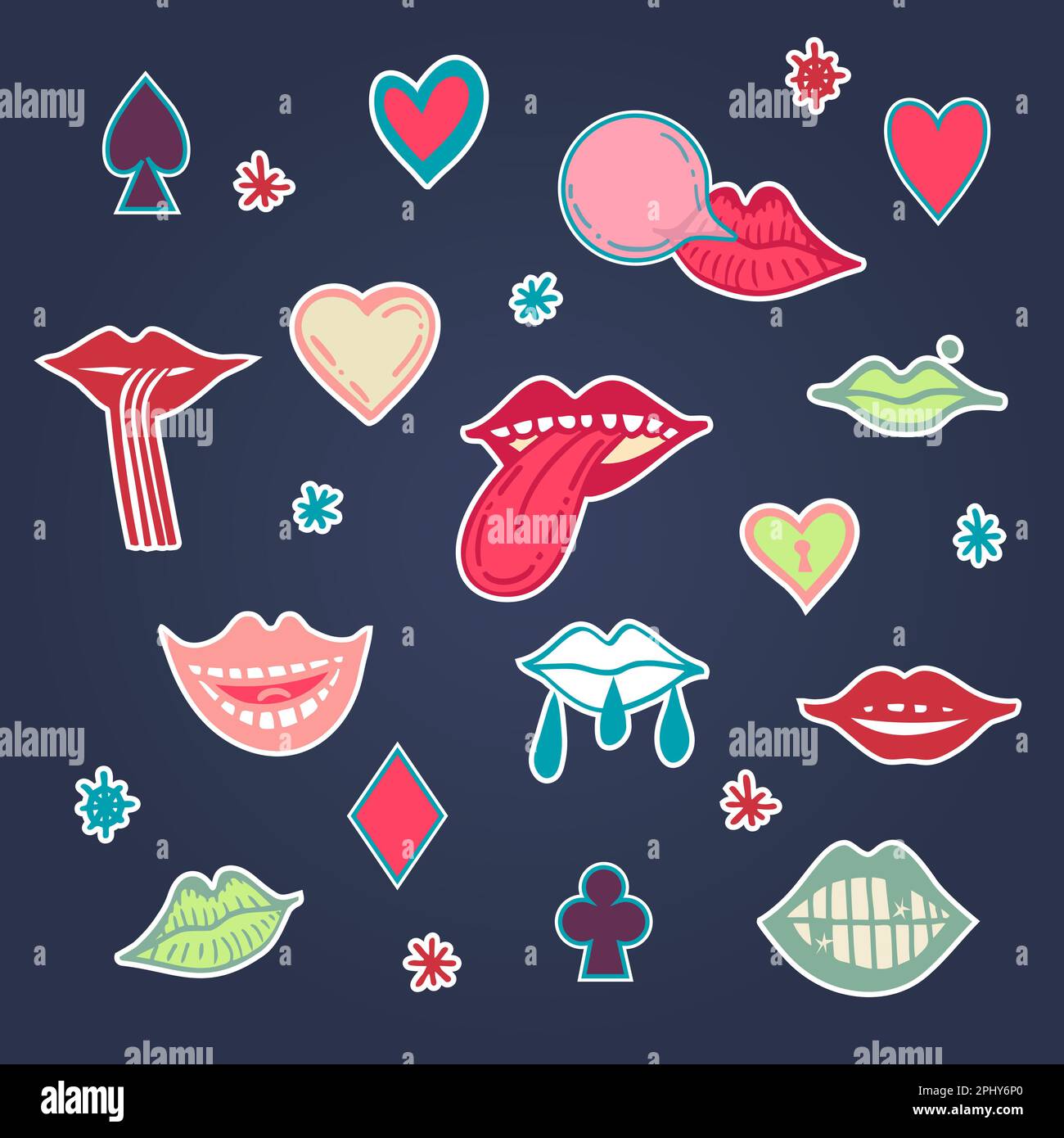 Collection Stickers Of Groove Psychedelic Mouth Elements Retro Design
