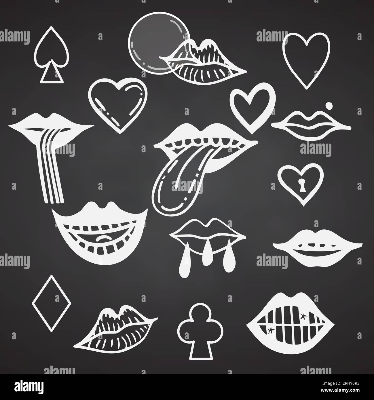 Collection Of Groove Psychedelic Mouth Elements Retro Design Icons