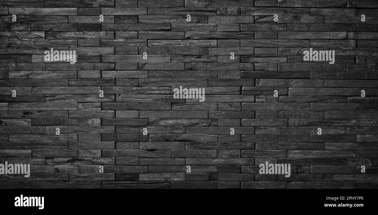 black wood texture. wall panel made of old boards Stock Photo