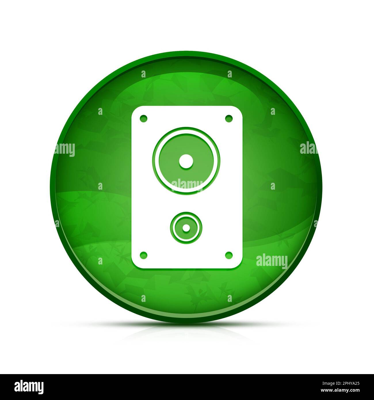 Stereo icon on classy splash green round button Stock Photo Alamy