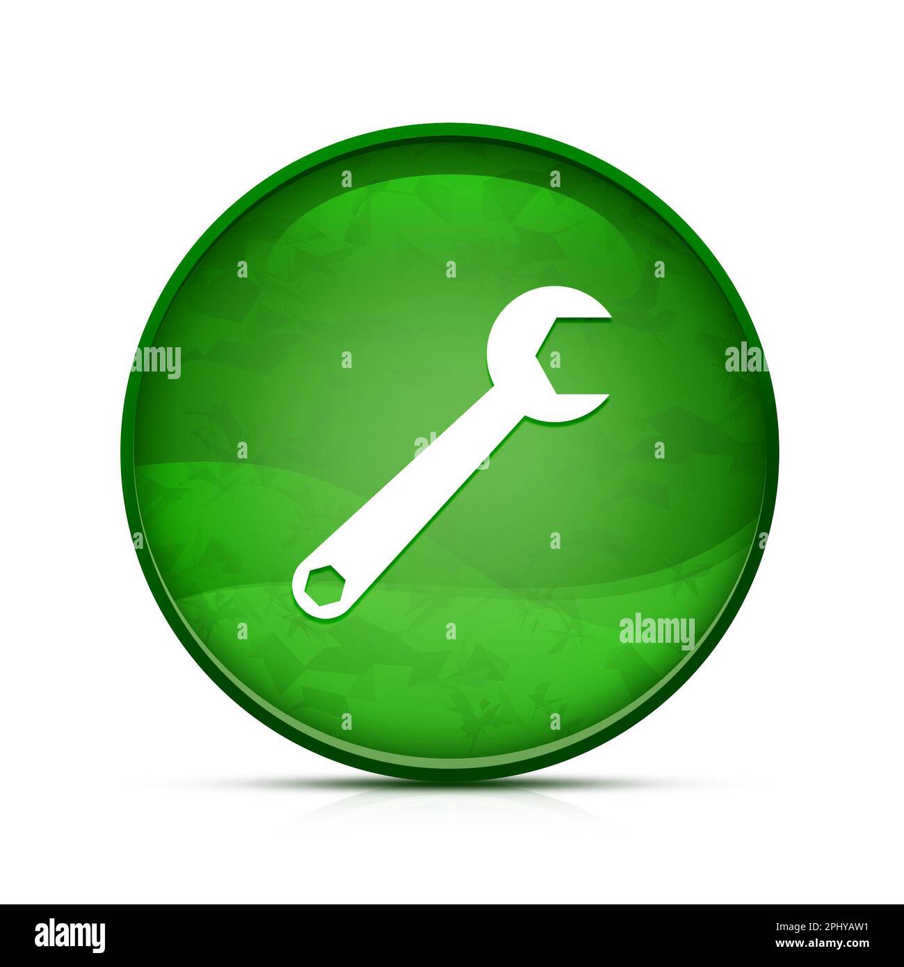 Spanner icon on classy splash green round button Stock Photo Alamy