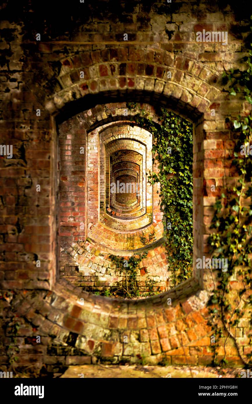 Retro photo frame with bricks and perspective Stock Photo - Alamy