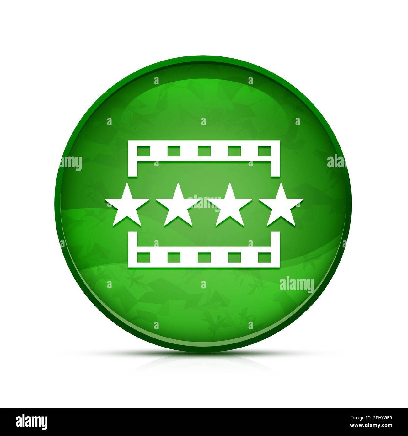 Movie reviews icon on classy splash green round button Stock Photo Alamy