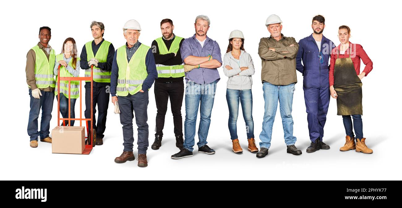 Teams from distribution and production stand together as an industry and employee concept Stock