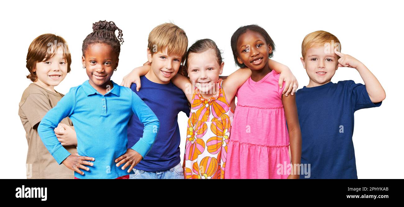 Children from kindergarten or elementary school as a happy group as a friendship concept Stock Photo