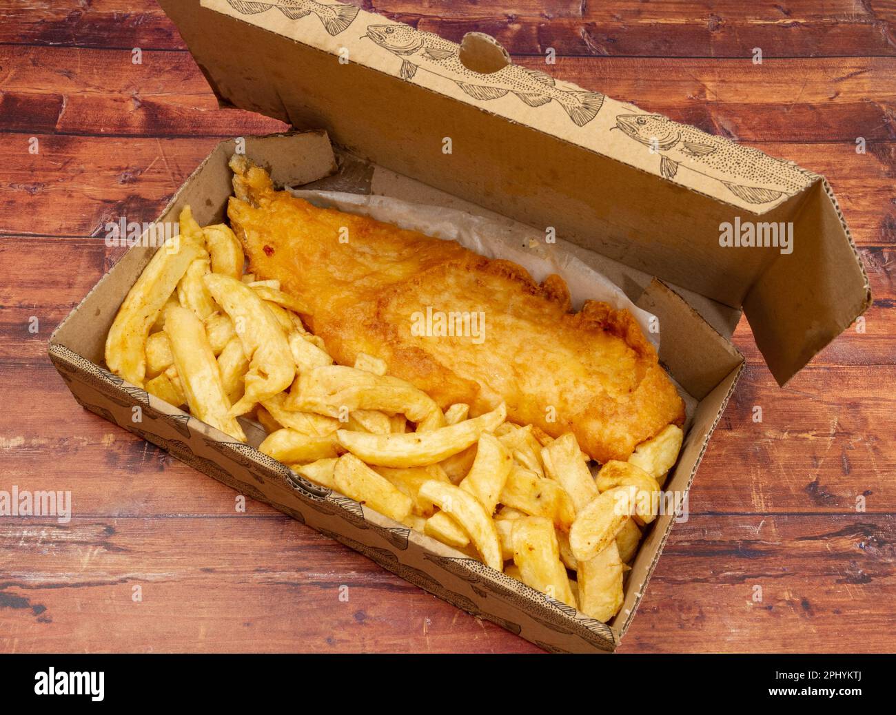 Fish and chips in a box with lid Stock Photo Alamy