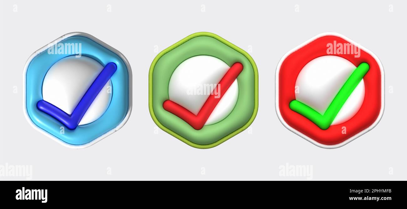 3D illustration Like or correct symbol,Confirmed or approved button ...