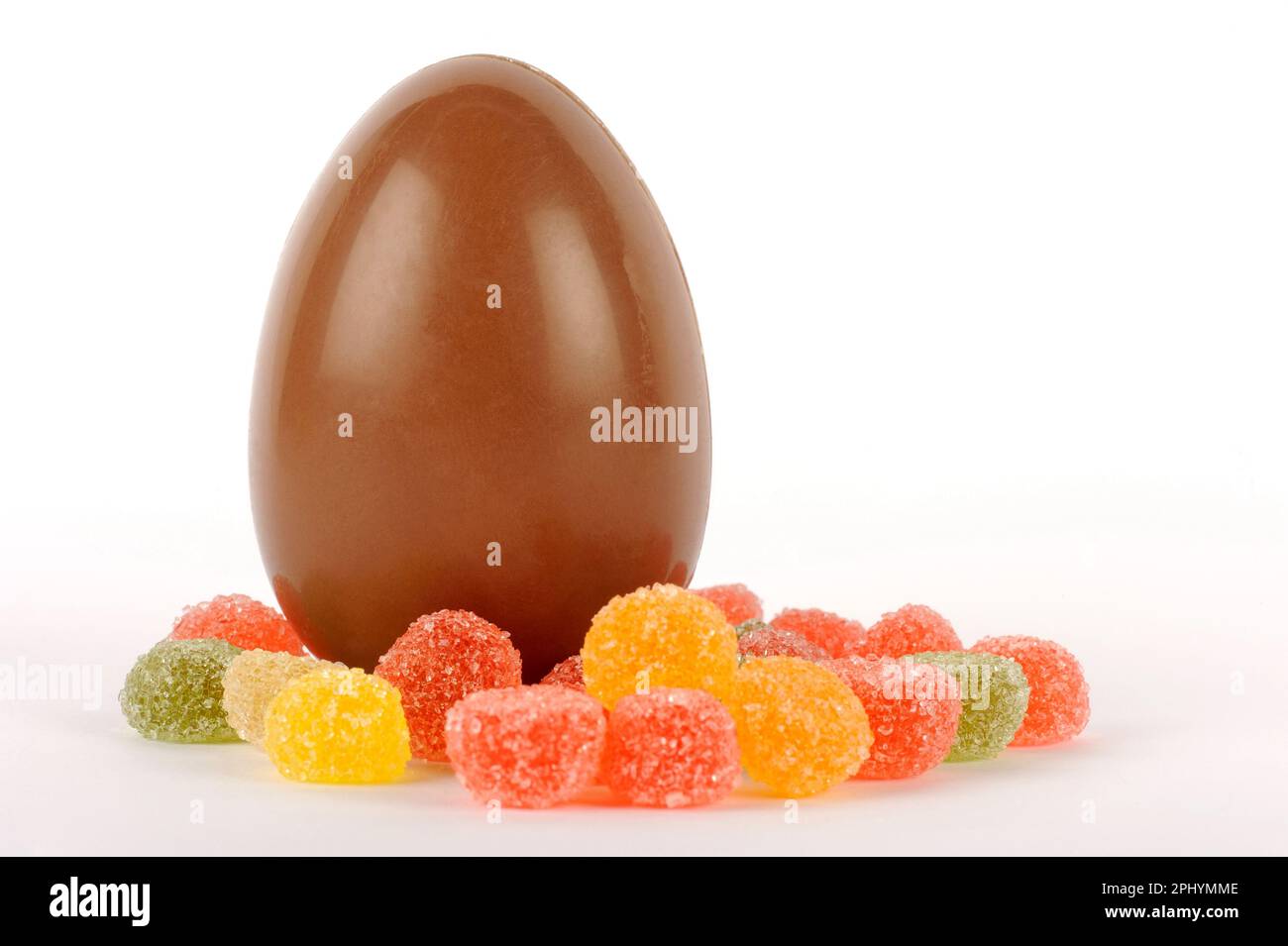 easter egg made of chocolate and delicious multi-colored fruit marshmallows Stock Photo