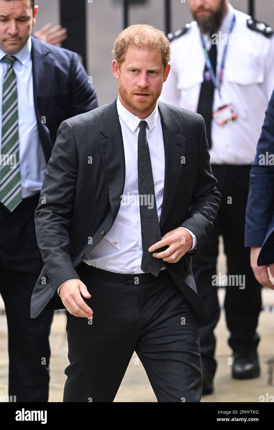 London, UK. 30th Mar, 2023. London, UK. March 30th, 2023. The Duke of Sussex arriving at the Royal Courts Of Justice, central London, ahead of a hearing claim over allegations of unlawful information gathering brought against Associated Newspapers Limited (ANL) by seven people - the Duke of Sussex, Baroness Doreen Lawrence, Sir Elton John, David Furnish, Liz Hurley, Sadie Frost and Sir Simon Hughes. Credit: Doug Peters/Alamy Live News Stock Photo