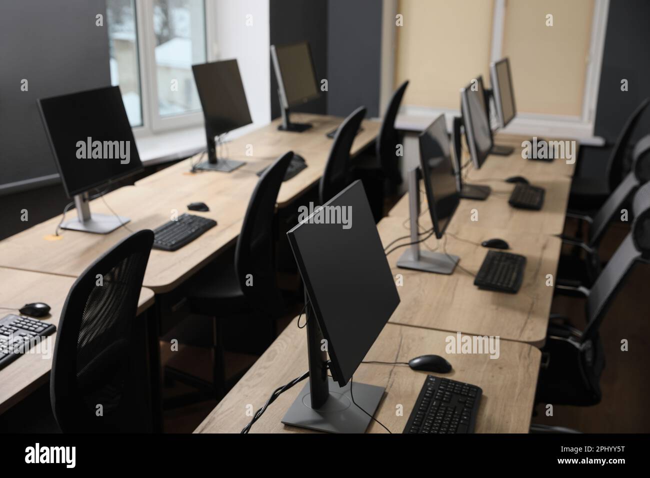 Many modern computers in open space office Stock Photo