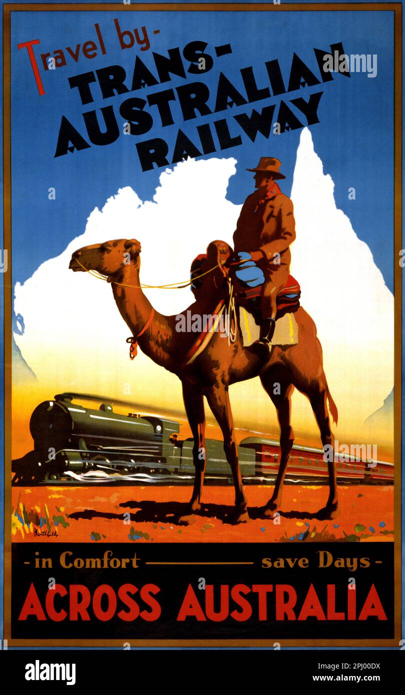 Travel By Trans-Australian Railway. Tourism Travel Poster Travel By Trans-Australian Railway. Tourism Travel Poster