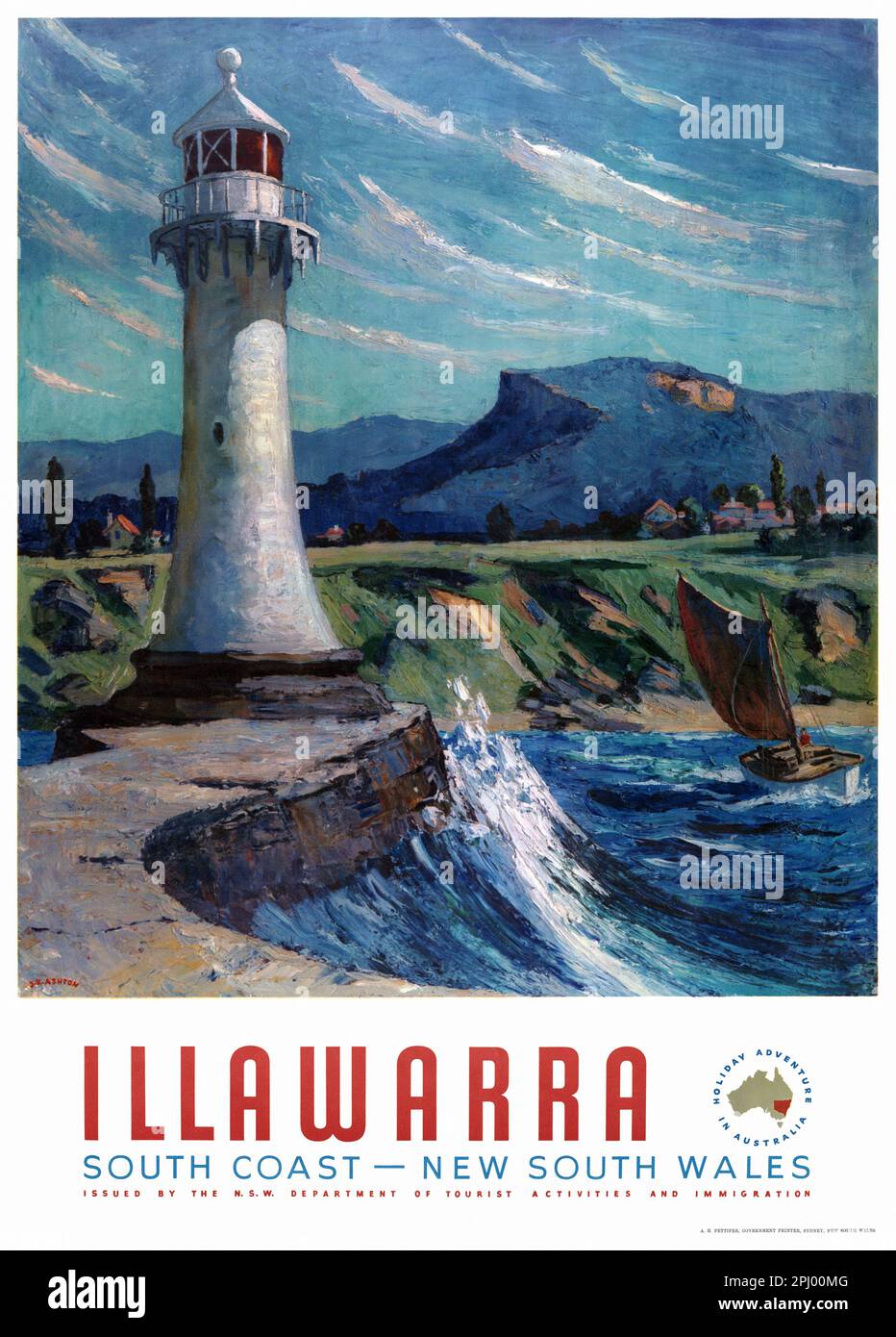 Illawarra. South Coast - New South Wales by Julian Richard Ashton (1913-2001). Poster published in the 1950s in Australia. Stock Photo
